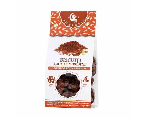 BISCUITI VEGANI CU CACAO SI MIRODENII, fara zahar  130g - Hiper A