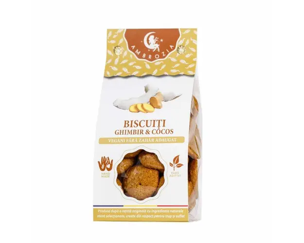 BISCUITI VEGANI CU GHIMBIR SI COCOS, fara zahar  130g, - Hiper A