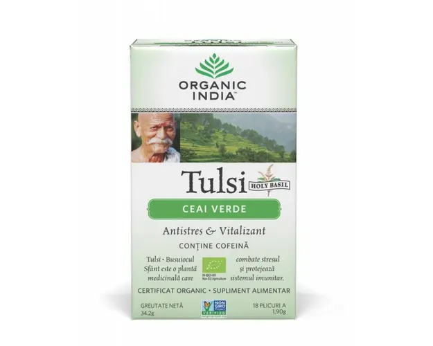 Ceai Tulsi cu Verde - Antistres Natural &amp; Vitalizant, 18pl -
