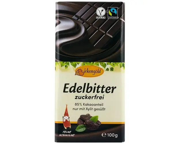 Ciocolata 85% ccao indulcita cu xylitol, 100g - Birkengold