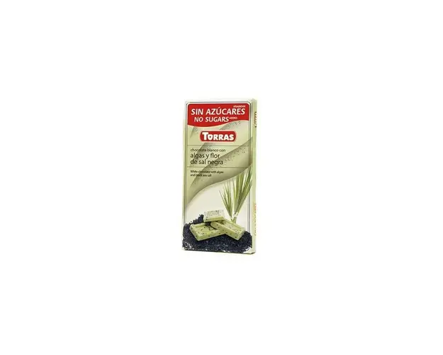 Ciocolata alba cu alge si sare de mare neagra fara zahar 75g - TORRAS