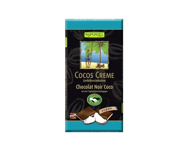 Ciocolata amaruie cu umplutura de crema de cocos, eco-bio, 100g -