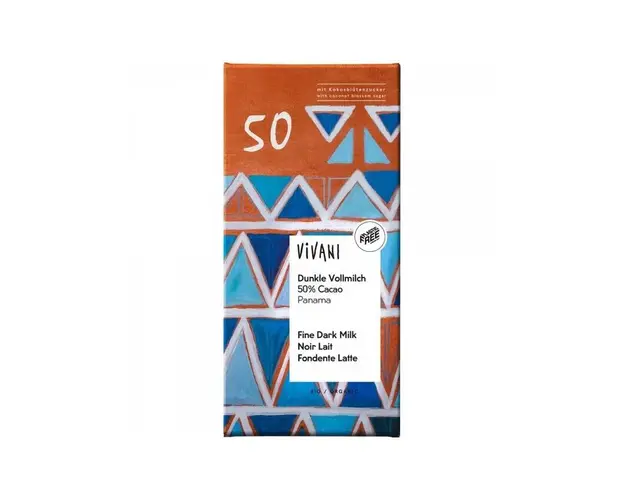 Ciocolata cu 50% cacao si lapte integral, eco-bio, 80g - Vivani
