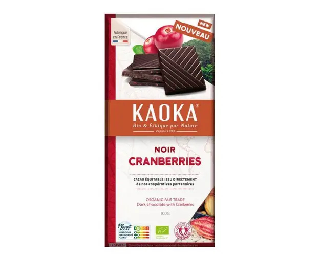 Ciocolata neagra 58% cu merisoare, eco-bio, 100 g, Kaoka