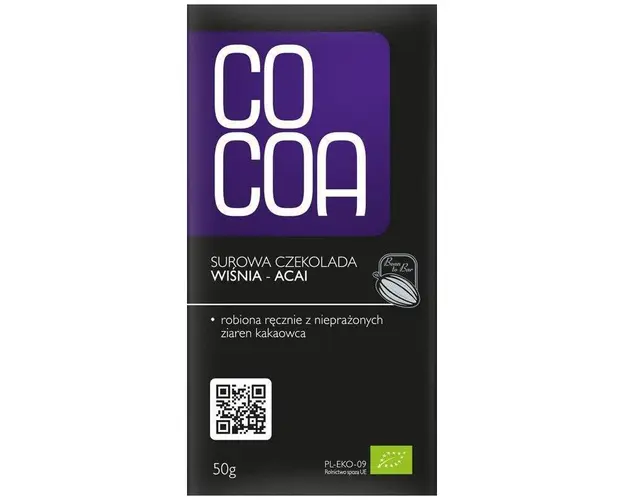 Ciocolata raw-vegan cu acai si cirese, eco-bio, 50g, Cocoa