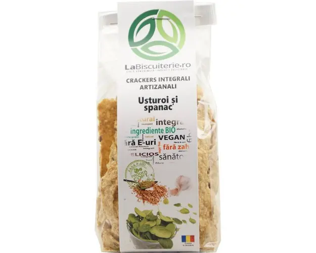 Crackers integrali artizanali cu usturoi si spanac eco-bio 125g - L