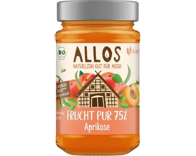 Dulceata de caise cu sirop de agave, 75% fruct, eco-bio, 250 ml, Allos