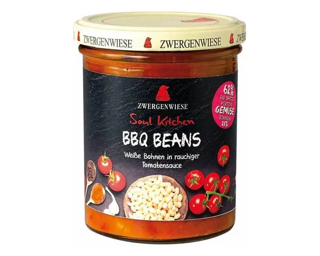 Fasole alba in sos de rosii BBQ, eco-bio, 370 g, Zwergenwiese