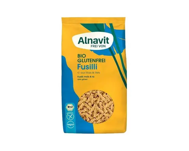 Fusilli din porumb si orez, fara gluten, eco-bio, 500g - Alnavit