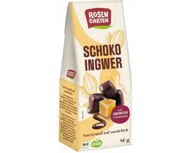 Ghimbir glazuraz cu ciocolata neagra, eco-bio, 80g - Rosengarten