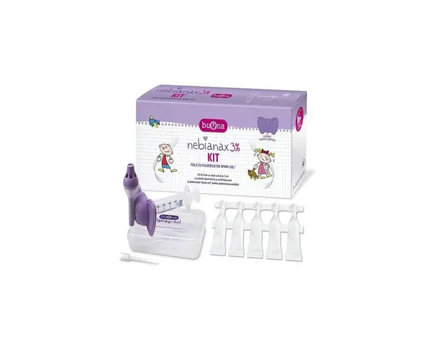 KIT FIOLE solutie salina hipertonica 3% si PULVERIZATOR, 20 fiole x