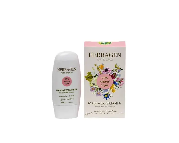 Masca exfolianta pentru ten sensibil sau cuperozic, 50g - Herbagen