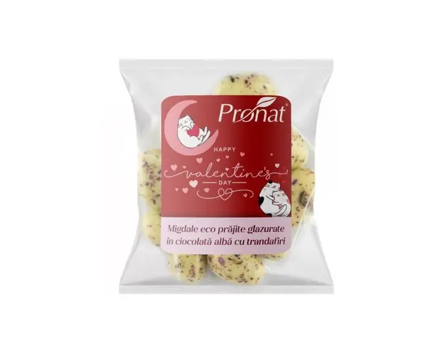 Migdale prajite, glazurate in ciocolata alba cu trandafiri Eco-Bio