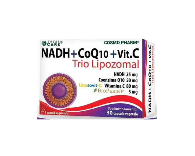 NADH+, Coenzima Q10 si Vitamina C - trio Lipozomal 30 capsule -