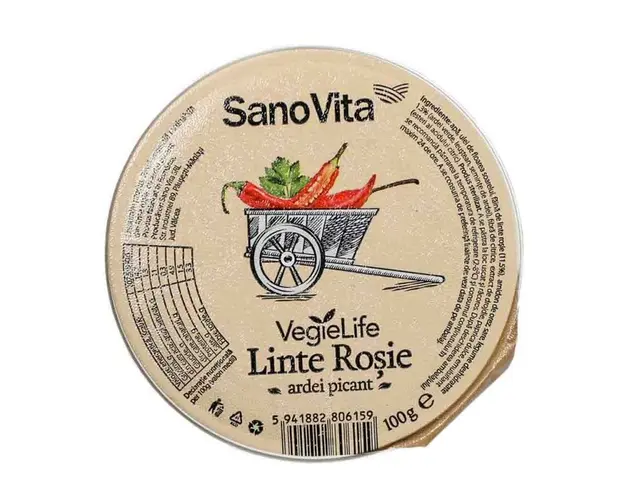 Pate vegetal din Linte rosie cu ardei picant, 100g - Sanovita