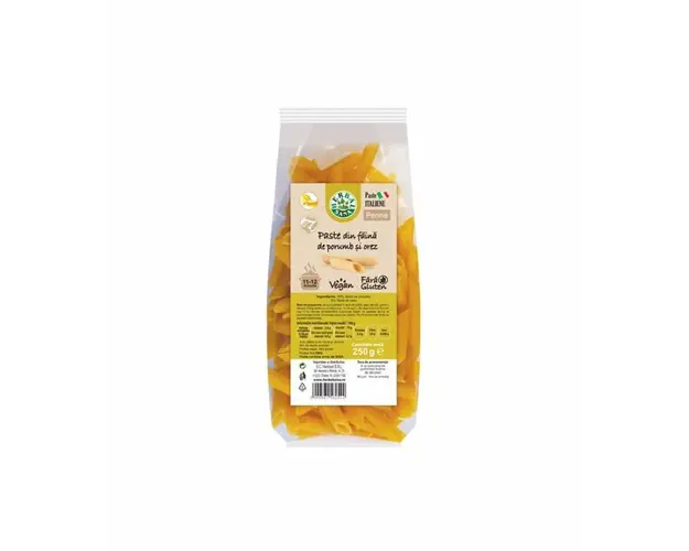 Penne din faina de porumb si orez, fara gluten, 250 g, HERBAVIT