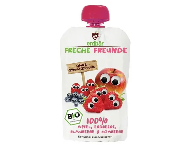 Piure cu mere, capsuni, afine si zmeura bio 100g - Erdbar
