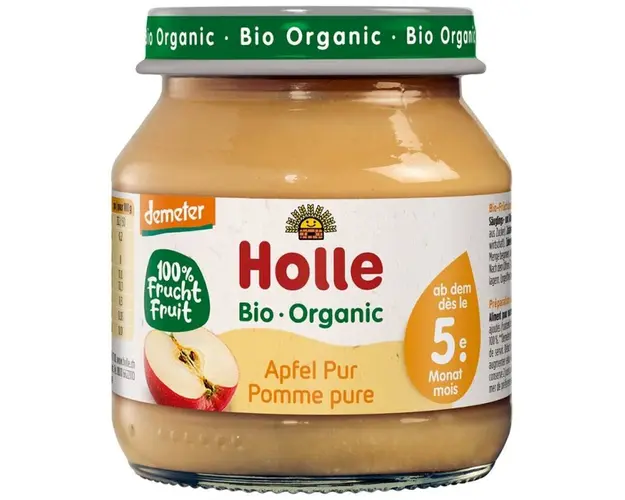 Piure de mere pentru copii, +5 luni, eco-bio, 125 g, Holle