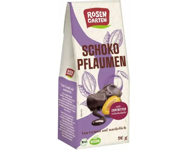 Prune glazurate in ciocolata neagra, eco-bio, 90g - Rosengarten