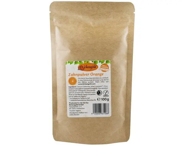 Pulbere pentru dantura cu portocale si xylitol, 100g - Birkengold