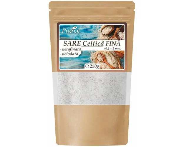 Sare celtica fina, nerafinata, neiodata, 250g - Pronat