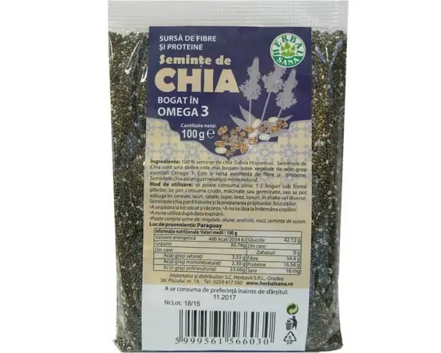 Seminte de chia, 500 g, HERBAVIT