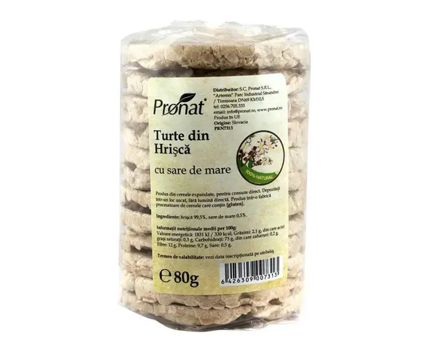 Turte din hrisca cu sare de mare, 80 g, Pronat