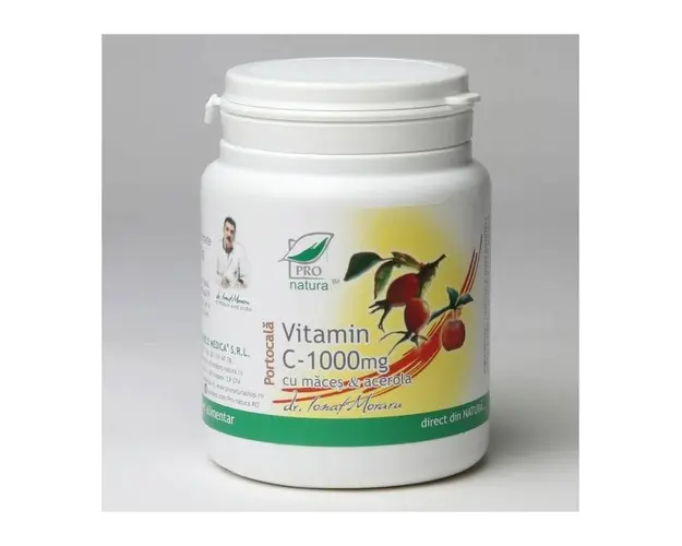 Vitamina C 1000 mg cu macese si acerola - Portocale - 100cp - Medica