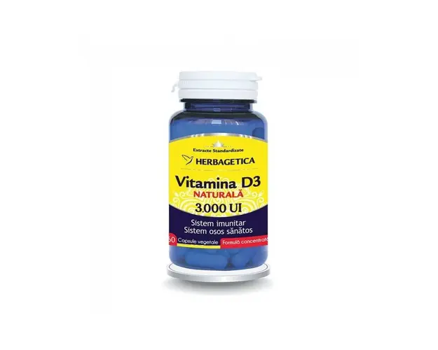 Vitamina D3 naturala 3000 ui, 30, 60 si 120 capsule vegetale,
