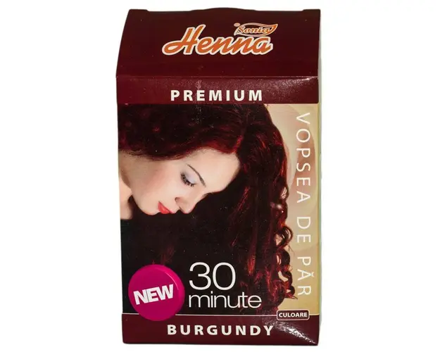 Vopsea de par cu henna, nuanta burgundy, 30 minute - 60g - Henna Sonia