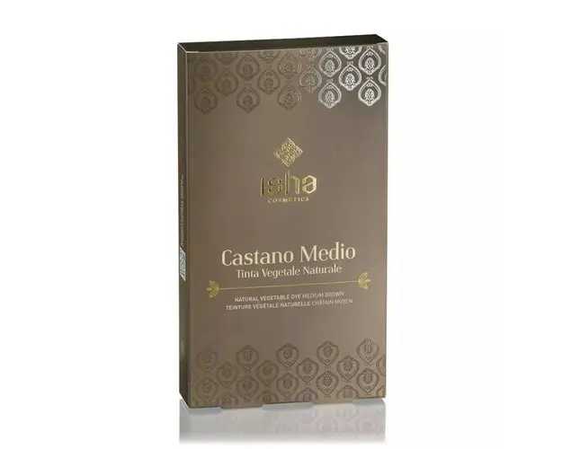 Vopsea de par naturala castaniu mediu, 100 g, Isha