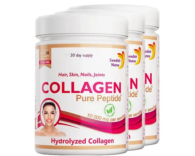 Pachet 3 x Colagen Hidrolizat Pulbere 10.000Mg Tip 1 si 3 Super Concentrat - 100% Natural, 300g| Swedish Nutra