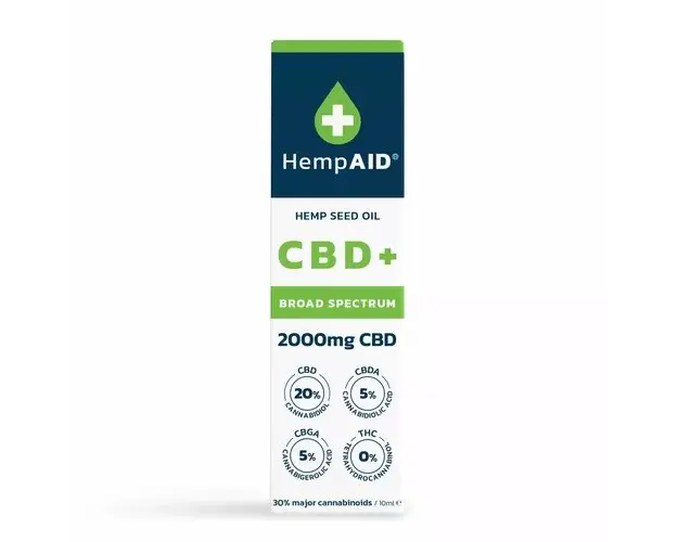 Ulei de canepa cu 2000mg CBD, 500mg CBDA, 500mg CBGA, broad spectrum, natural, 10ml | HempAID