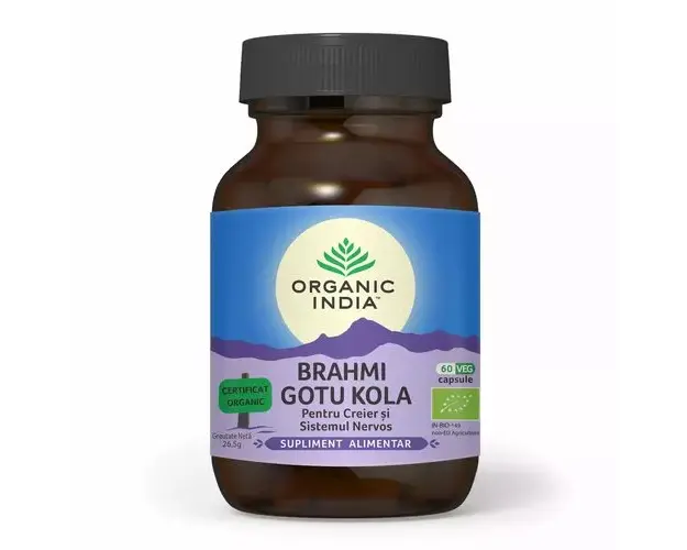 Brahmi-Gotu Kola pentru Creier, Sistemul Nervos si Deficit de Atentie 60cps ECO| Organic India