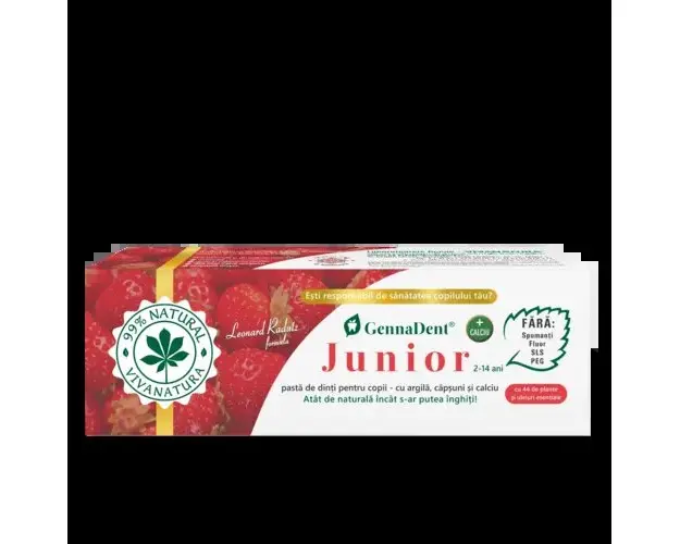 GennaDent Junior Capsuni - Pasta de Dinti Naturala pentru Copii cu Argila si Capsuni, fara Fluor | Vivanatura