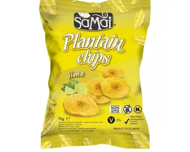 Chipsuri de banane (Plantain) cu gust de "Lime", 70g | SaMai