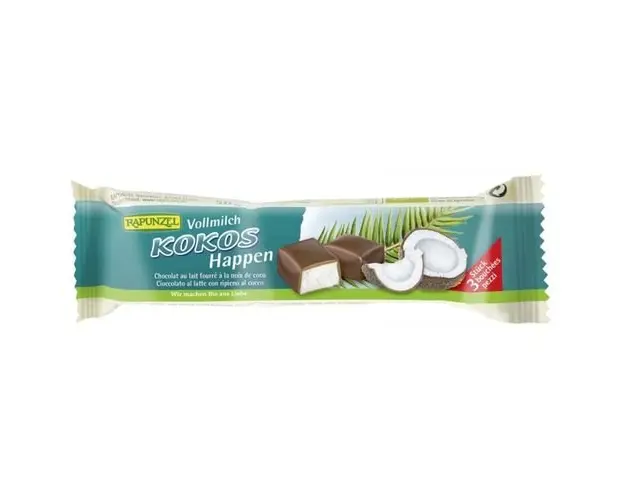 Baton de cocos cu glazura de ciocolata cu lapte integral, ECO 50g | Rapunzel
