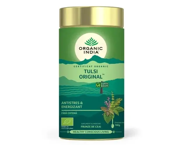 Ceai Tulsi (Busuioc Sfant) Original, Antistres & Energizant 100g ECO| Organic India
