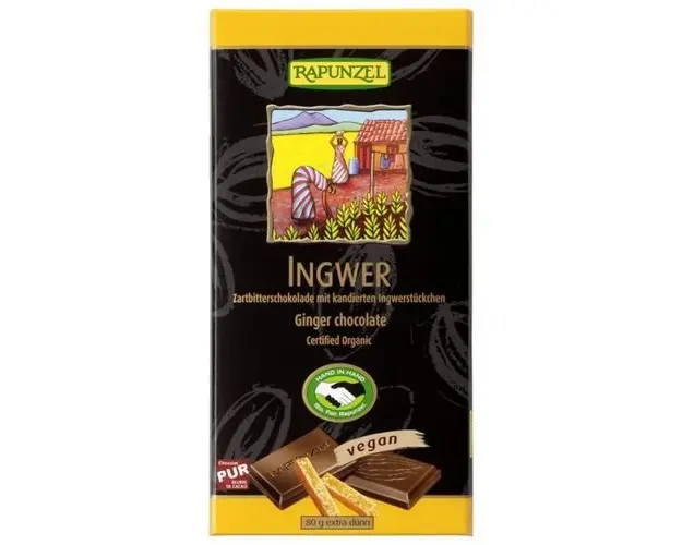 Ciocolata Amaruie cu Ghimbir si 55% Cacao Vegana, ECO 80g | Rapunzel