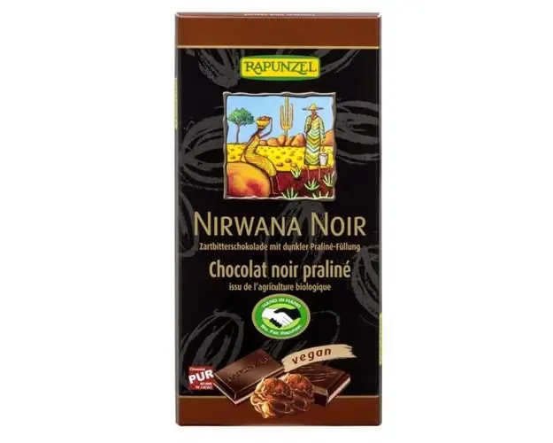 Ciocolata Nirwana Neagra cu Praline 55% Cacao Vegana, ECO 100g | Rapunzel