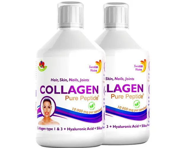 Pachet 2 x Colagen Lichid Hidrolizat Tip 1 si 3 10000mg + 9 Ingrediente Active, 500 ml | Swedish Nutra