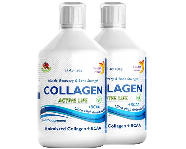 Pachet 2 x Colagen Lichid Hidrolizat Tip 1, 2 si 3 Active Life cu 5000mg cu 6 Ingrediente Active, 500 ml | Swedish Nutra