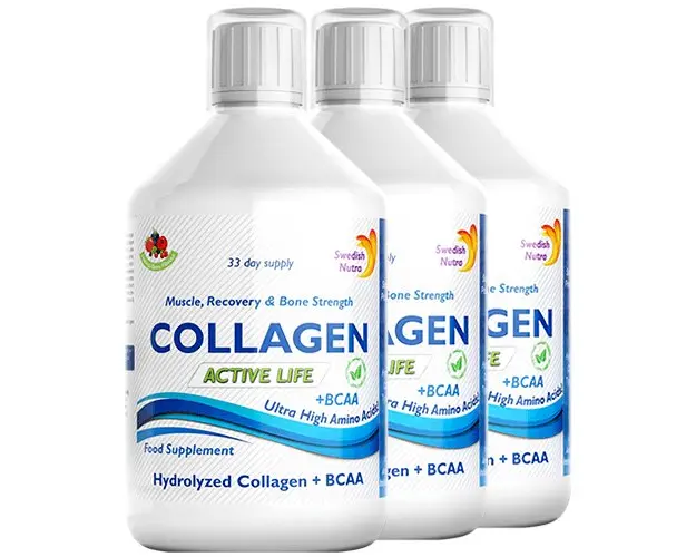 Pachet 3 x Colagen Lichid Hidrolizat Tip 1, 2 si 3 Active Life cu 5000mg cu 6 Ingrediente Active, 500 ml | Swedish Nutra