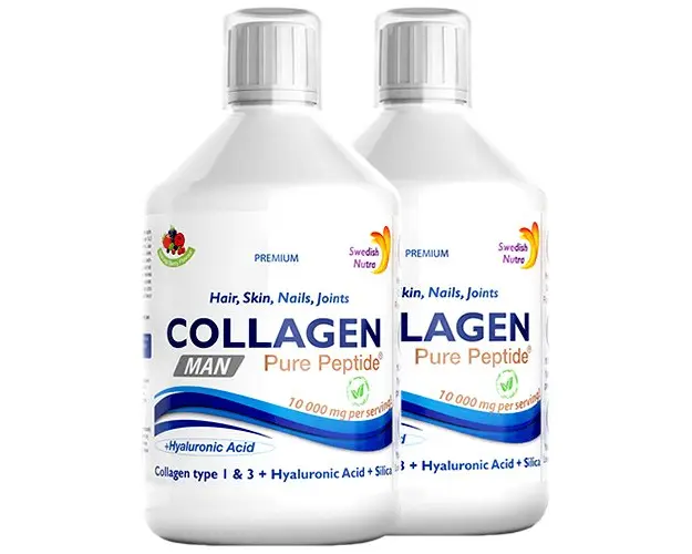 Pachet 2 x Colagen Lichid MAN pentru Barbati  Hidrolizat Tip 1 si 3 cu 10000Mg cu 9 Ingrediente Active , 500 ml | Swedish Nutra