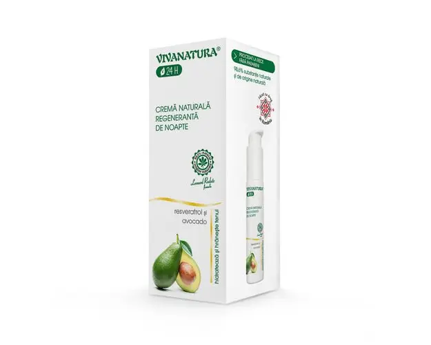 Crema Naturala Regeneranta de Noapte cu Avocado si Resveratrol, 45ml | Vivanatura