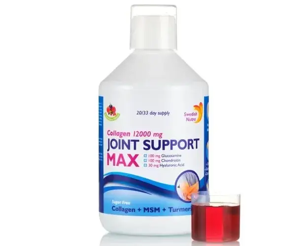 Joint Support Max  Colagen Lichid Hidrolizat de Tip 1, 2 si 3 cu 12.000 mg + Acid Hialuronic + Glucozamina + Condroitina + MSM + Turmeric + Seleniu + Vitamina C si D3, 500ml | Swedish Nutra
