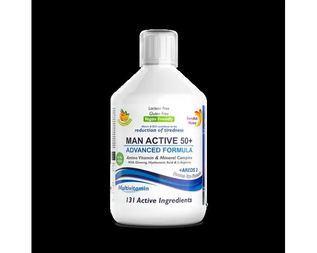Multivitamine Lichide MAN ACTIVE 50+ pentru Barbati peste 50 Ani cu 131 Ingrediente, 500 ml | Swedish Nutra