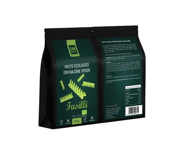 Paste ECO Fusilli din Mazare Verde, Fara Gluten, 250g | Rawboost