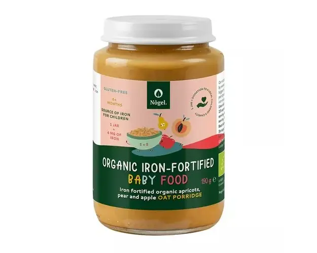 Terci de Ovaz Bio cu Caise, Pere, Mere si Adaos de Fier Organic, 6+ Luni, 190 g | Nôgel.