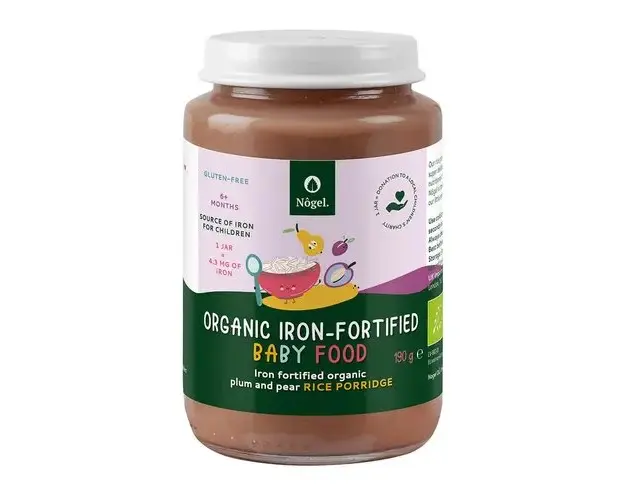 Terci de Orez Bio cu Prune, Pere si Adaos de Fier Organic, 6+ Luni, 190 g | Nôgel.